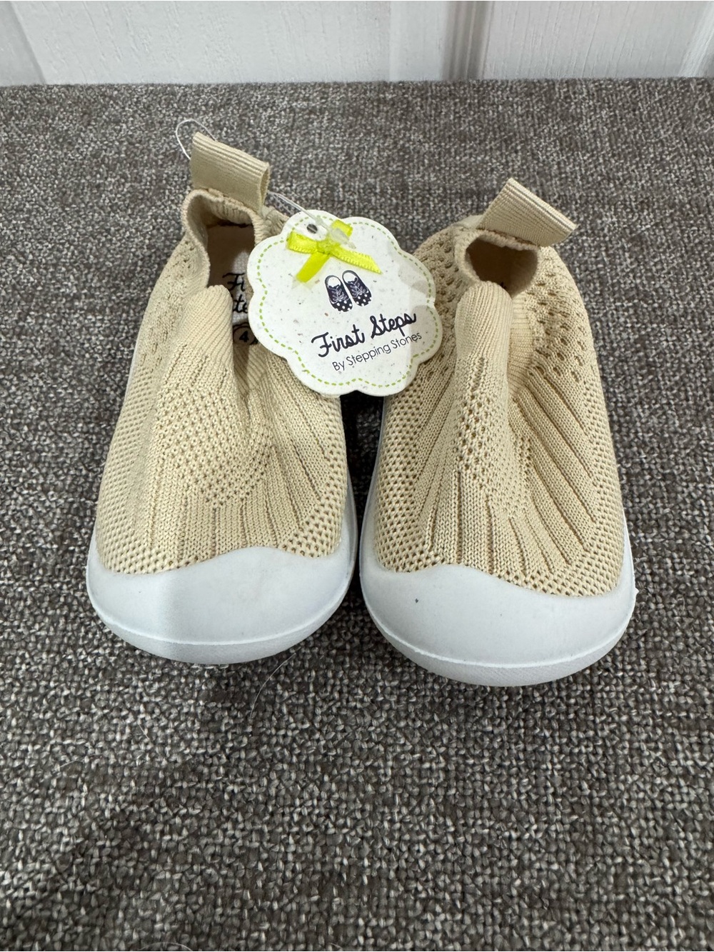 First Steps Beige Knit Slip-On Sneakers for Kids